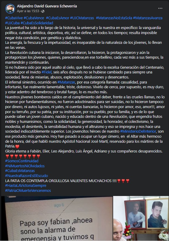 Post del funcionario de los CDR que reveló el mensaje.